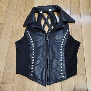 Ladies Size Small Leather Biker Crop  Zip Top